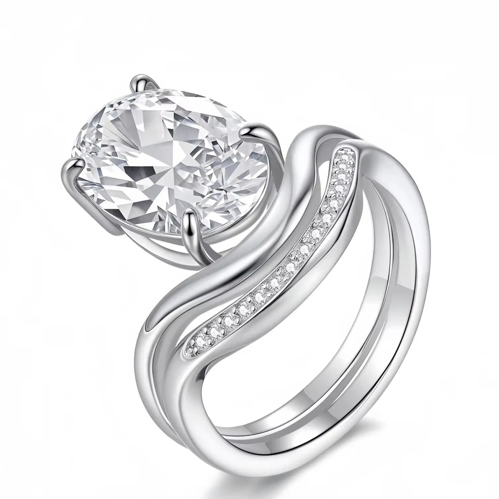 Veeie Veein Luxury Brand S925 Sterling Silver Ring GRA Certificate Light Luxury Oval Pigeon Egg Layering Set Ring Jewelry