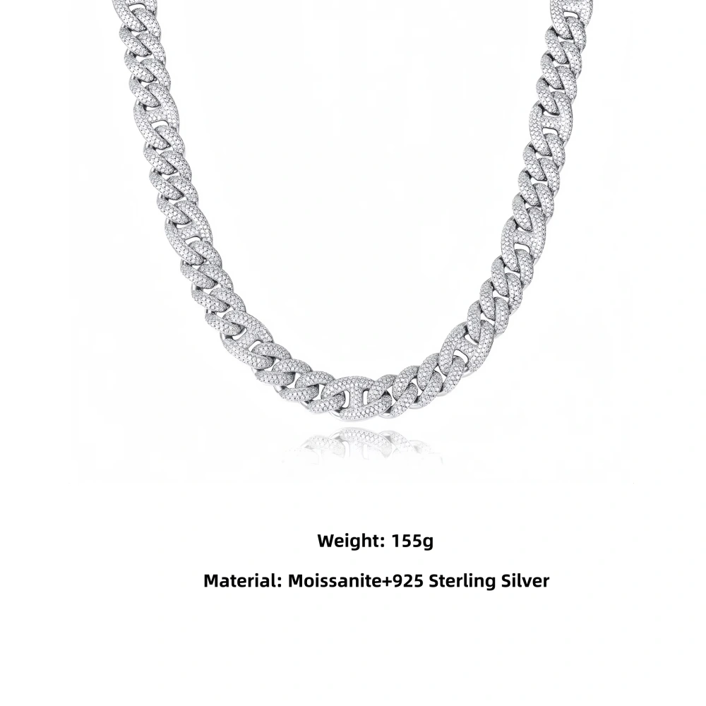 Veeie Veein Luxury Brand High Quality S925 Sterling Silver Necklace 12mm Double Row Moissanite Cuban Chain Fashion Jewelry