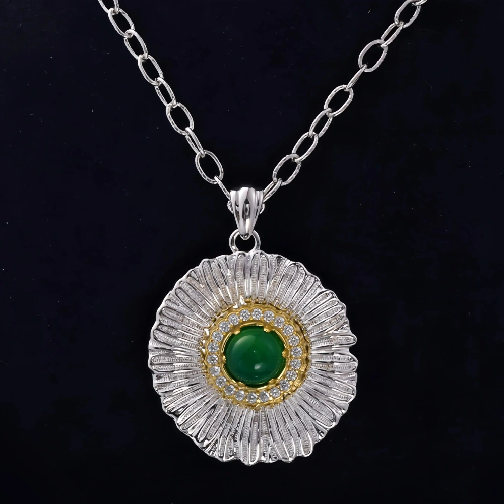 MuShan Luxury Brand 925 Sterling Silver Daisy Necklace Pendant Brushed Gold Flower Agate Gemstones Pendant Necklaces Jewelry