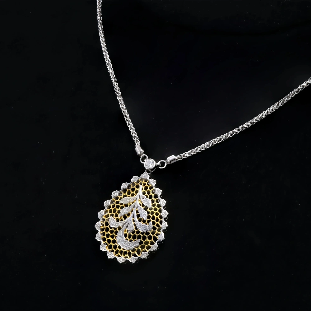MuShan Luxury Brand Honeycomb Craft Iris Lace Flower Pendant Necklace 18k Gold Plated 925 Sterling Silver Necklaces Fine Jewelry