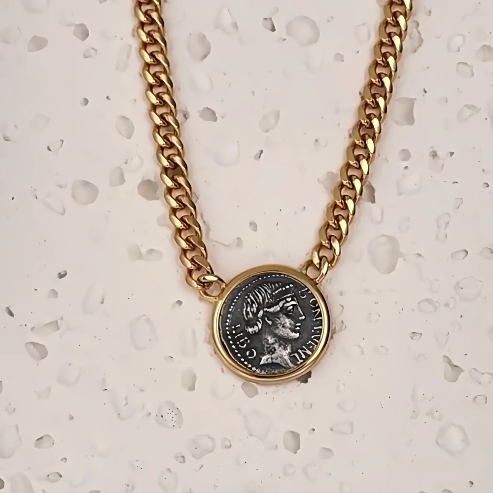 Mushan Luxury Brand Lucky Goddess Venus Pure Silver Ancient Coin Necklace  925 Silver Collarbone Chain  Retro Coin Necklace