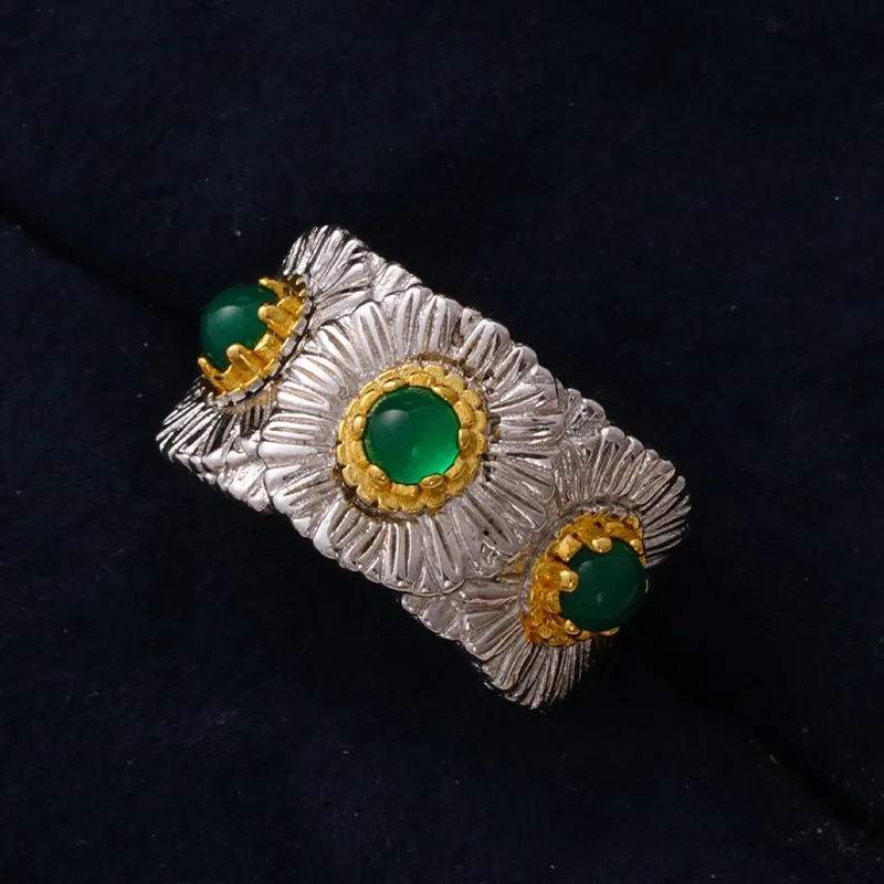 Mushan Luxury Brand The Italian Pure Silver Blue Agate Daisy Ring Was A Bestseller On Xiaohongshu During A Live Stream