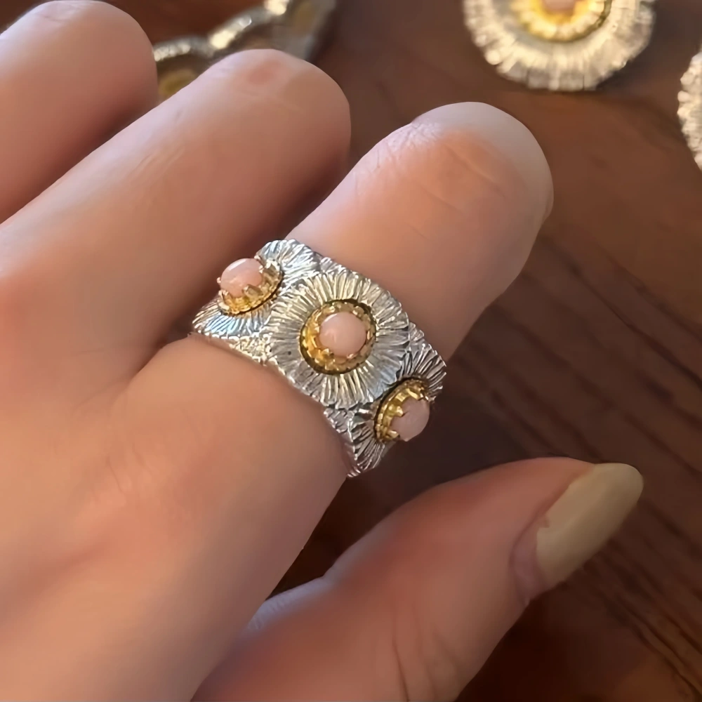 Mushan Luxury Brand The Italian Pure Silver Blue Agate Daisy Ring Was A Bestseller On Xiaohongshu During A Live Stream