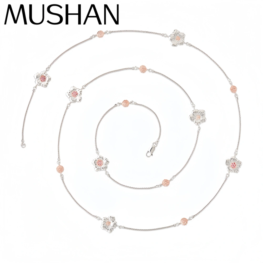 Mushan Luxury Brand Cross Border Best Selling Gardenia Flower Sweater Chain WomenS Pure Silver Gold Plated Necklace