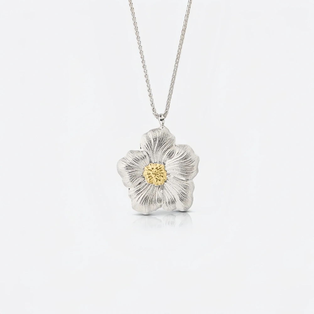 Mushan Luxury Brand 18K Gold Plated Gardenia Flower Necklace 925 Sterling Silver Zircon Pendant Necklaces Fine Jewelry