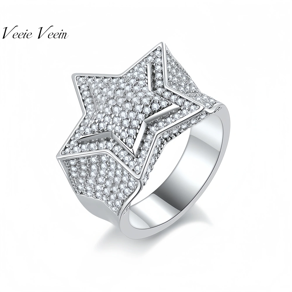 Veeie Veein Brand Luxury Brand Designer S925 Sterling Silver Ring Jewelry GRA Certificate Five-Pointed Star Moissanite Jewelry