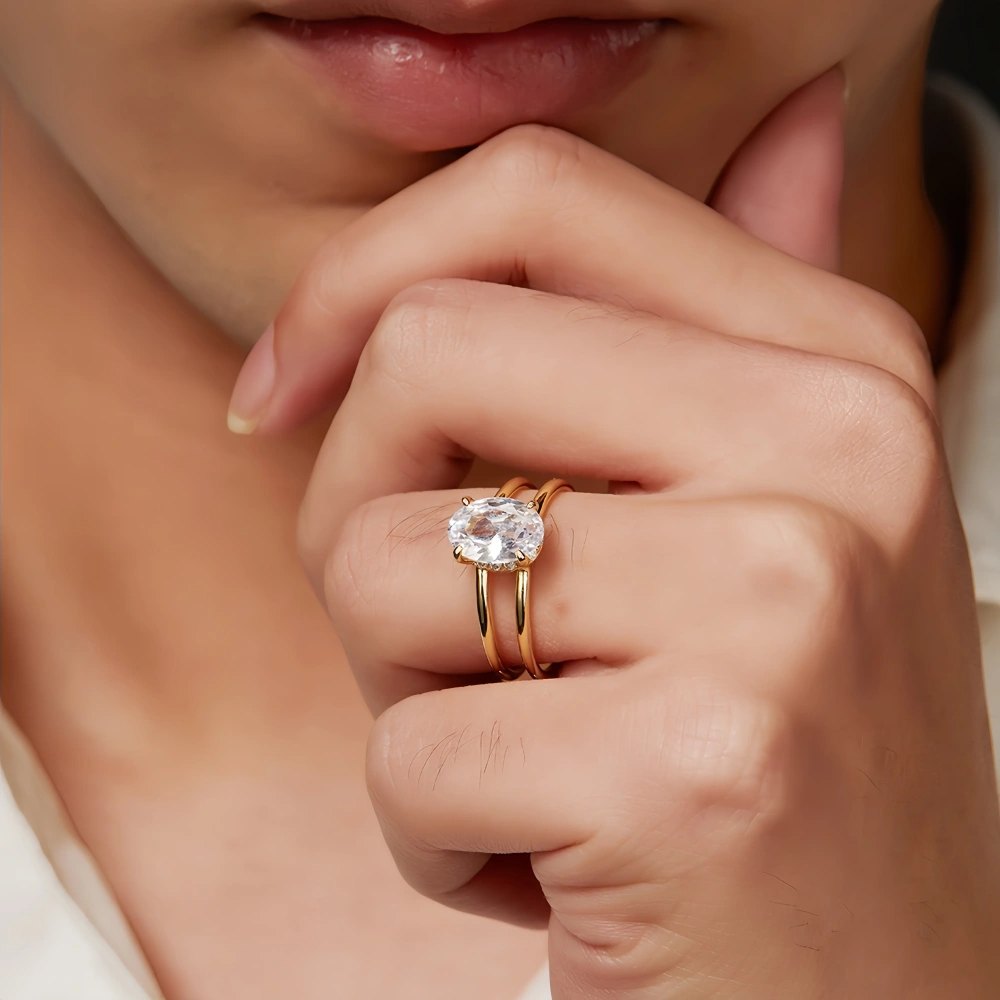 Veeie Veein Luxury Brand S925 Sterling Silver Ring With Moissanite Oval Ring Women'S Thread Ring Jewelry
