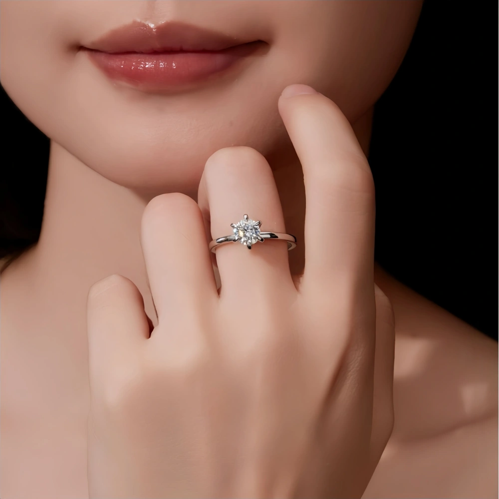 Veeie Veein Luxury Brand New Products S 925 Sterling Silver Classic Six-Prong 2-Carat Mossan Ring Women'S Ring Jewelry