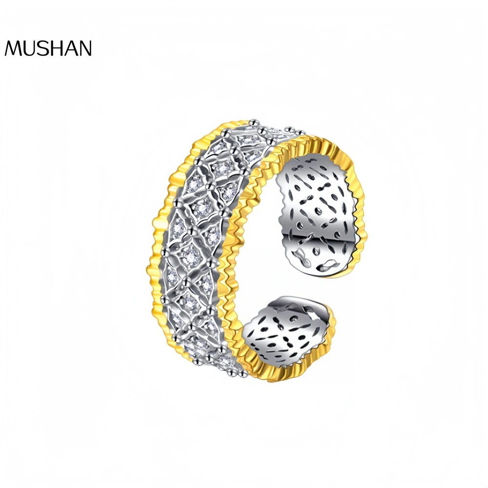 Mushan Luxury Brand S925 Sterling Silver Italian Craft Lace Honeycomb Ring, Retro And Fashionable Ladies' Index Finger Ring
