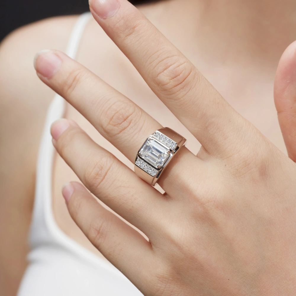 Veeie Veein Luxury Brand High Quality S925 Sterling Silver Ring 3-Carat Emerald-Cut Ring GRA Certificate  Ring Jewelry
