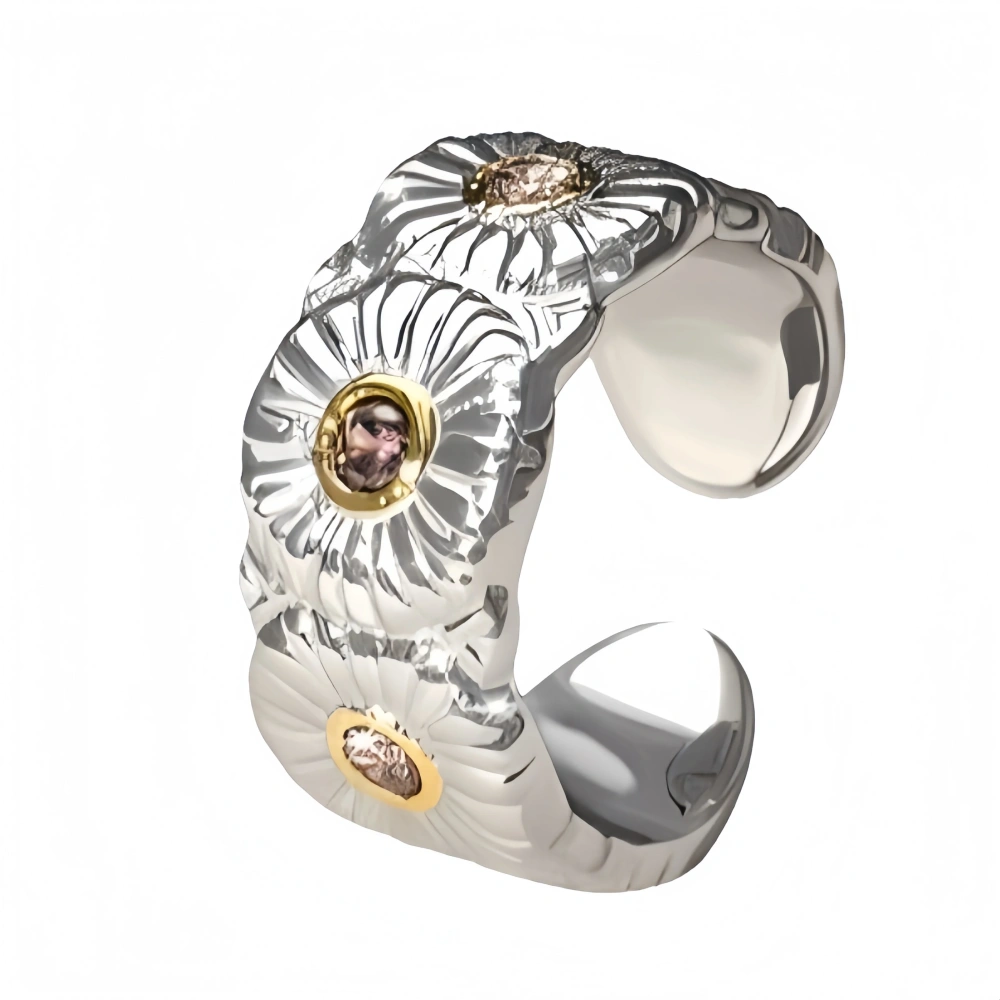 Mushan Luxury Brand A New Open Ring Made Of Italian Pure Silver Daisy For Women, A Bestseller On Xiaohongshu
