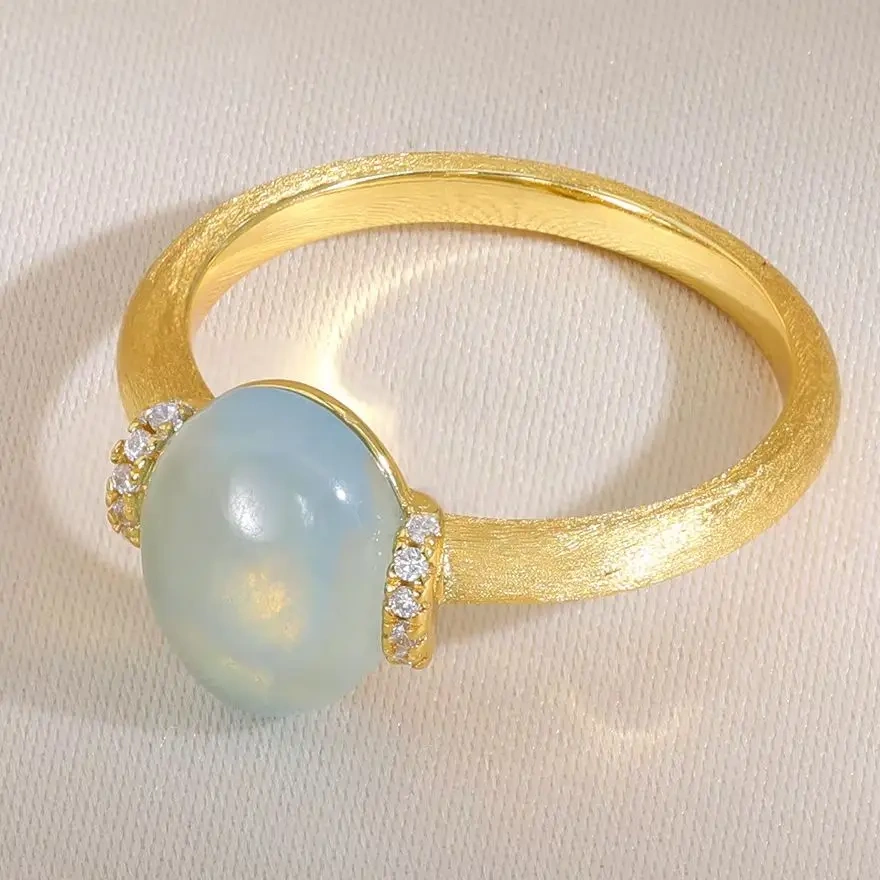 Mushan Luxury Brand 18K Gold Plated Brushed Gold Gemstones Ring Cat Eye Stone Zircon 925 Sterling Silver Rings Fine Jewelry