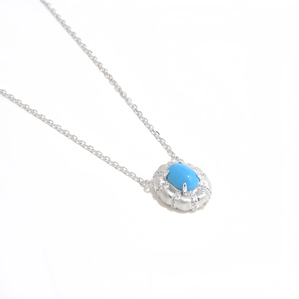 Mushan Luxury Brand Italian Hand-Brushed Turquoise S925 Silver Gold-Plated Retro Niche High-End Necklace For Women