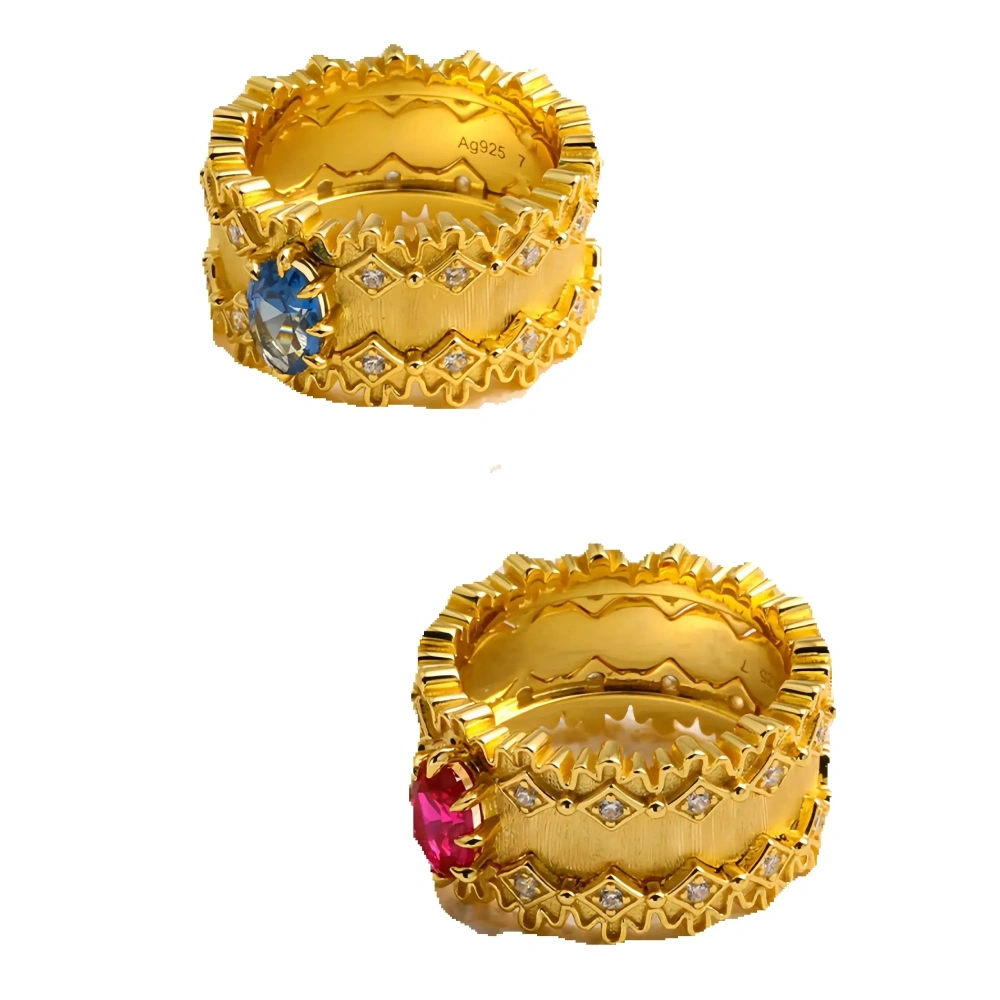 MuShan Luxury Brand Italian Brushed Gold Zircon Ring For Women 18K Gold Plated 925 Sterling Silver Rings Fine Jewelry