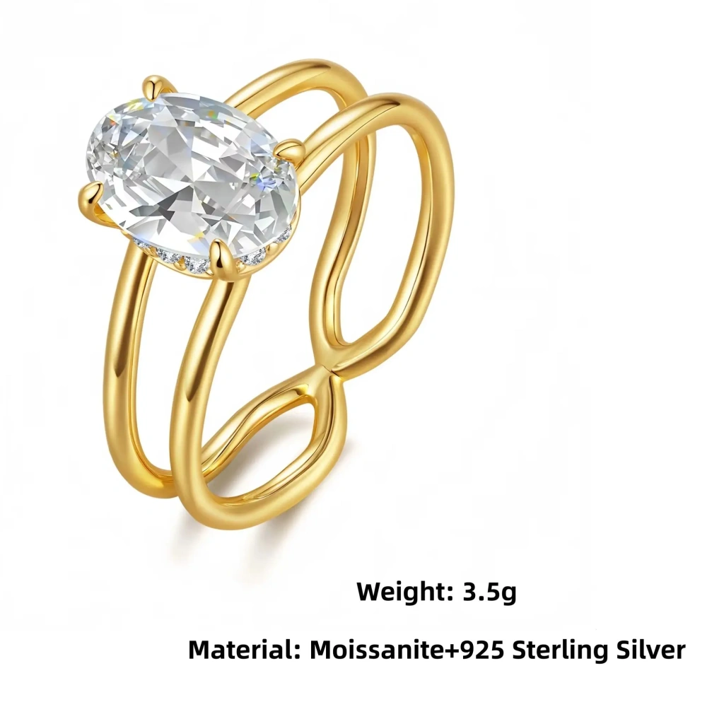 Veeie Veein Luxury Brand S925 Sterling Silver Ring With Moissanite Oval Ring Women'S Thread Ring Jewelry