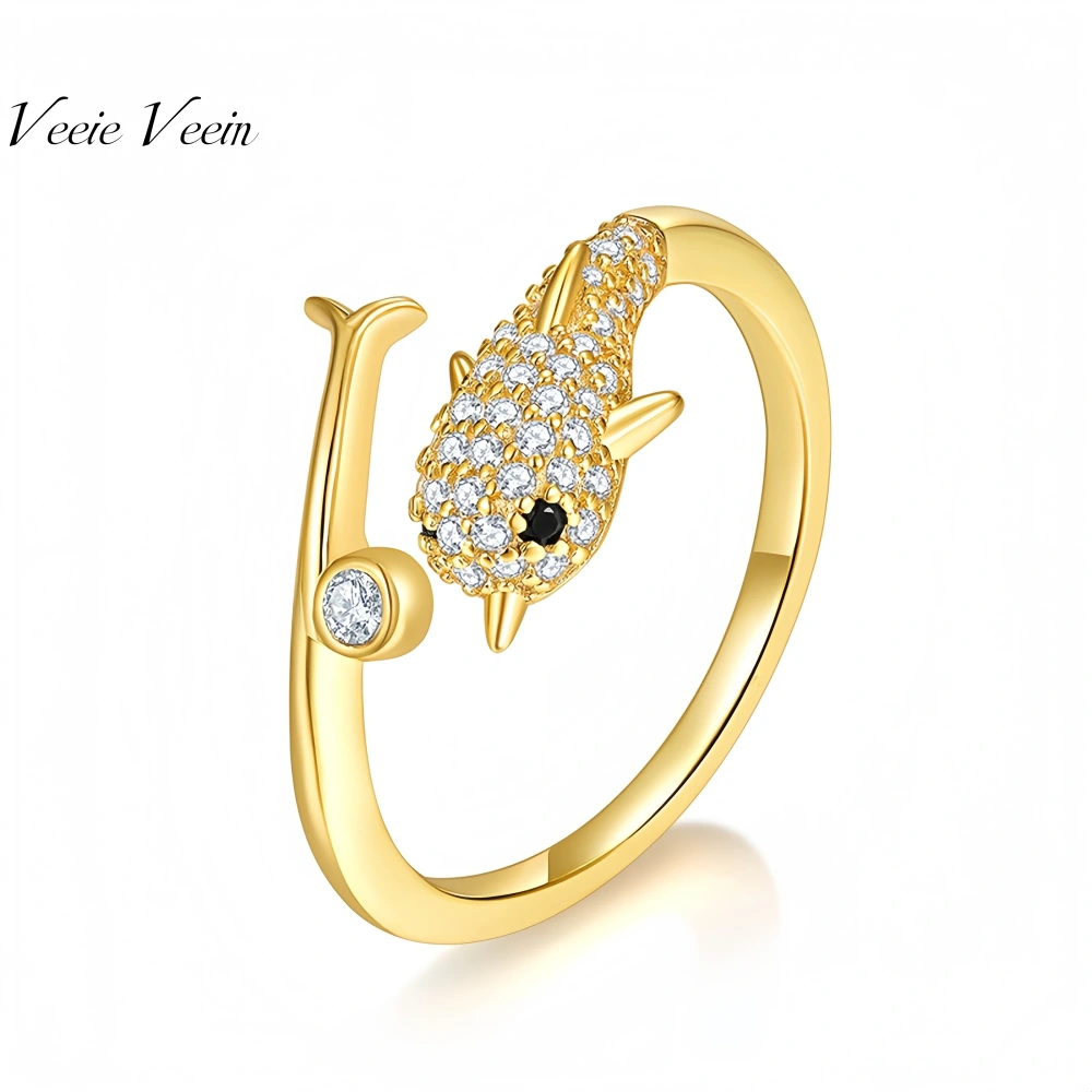 Veeie Veein Luxury Brand High Quality S925 Sterling Silver Set  Carat Moissanite Ring Golden Dolphin Women Accessor Jewelry