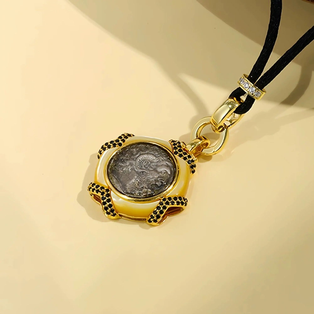MuShan Luxury Brand Ancient Greek Sheep Horn Emperor Coin Necklace 18k Gold Plated 925 Sterling Silver Pendant Necklaces Jewelry