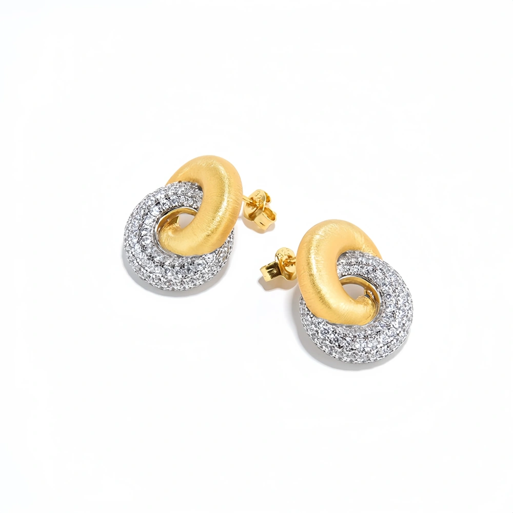Mushan Luxury Brand Italian Hand-Brushed S925 Silver Gold-Plated Sparkling Diamond Fashionable Color-Separated Earrings