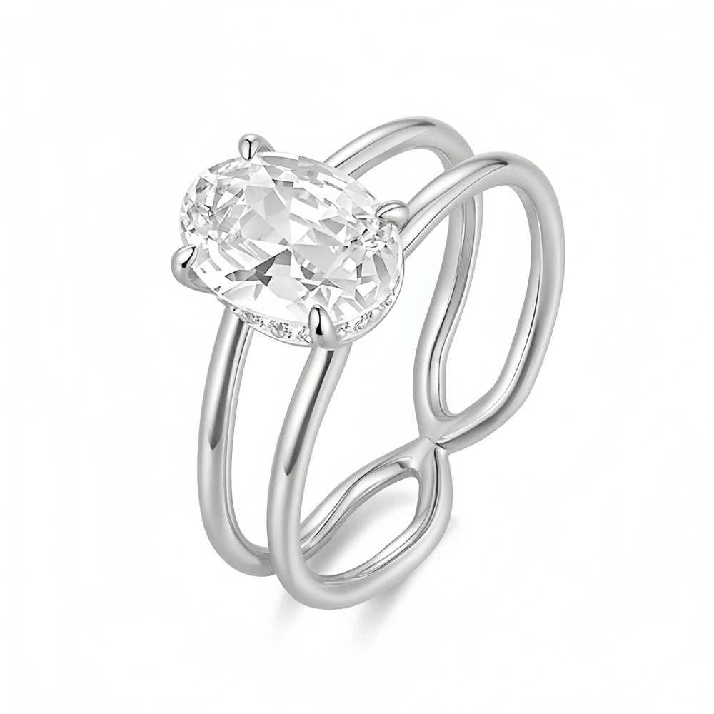 Veeie Veein Luxury Brand S925 Sterling Silver Ring With Moissanite Oval Ring Women'S Thread Ring Jewelry