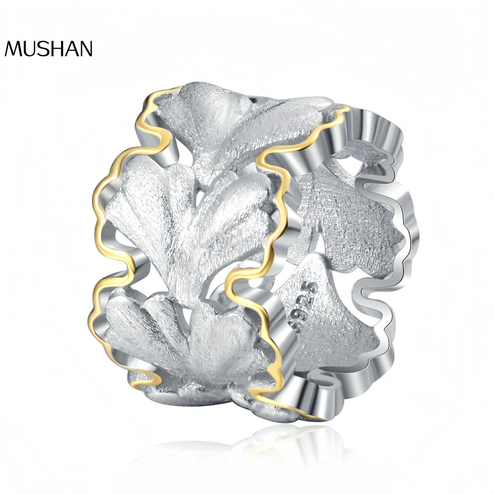Mushan Luxury Brand Retro S925 Sterling Silver, Italian Brushed Finish, Ginkgo Leaf Gold Pendant For Women