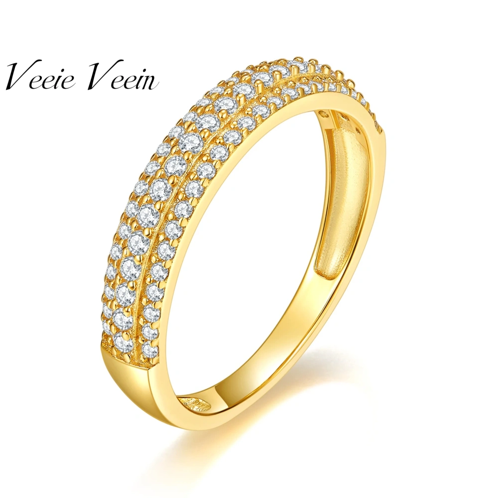 Veeie Veein Luxury Brand Fashion S925 Sterling Silver Ring For Women With Three Rows Moissanite  GRA Certificate  Ring Jewelry