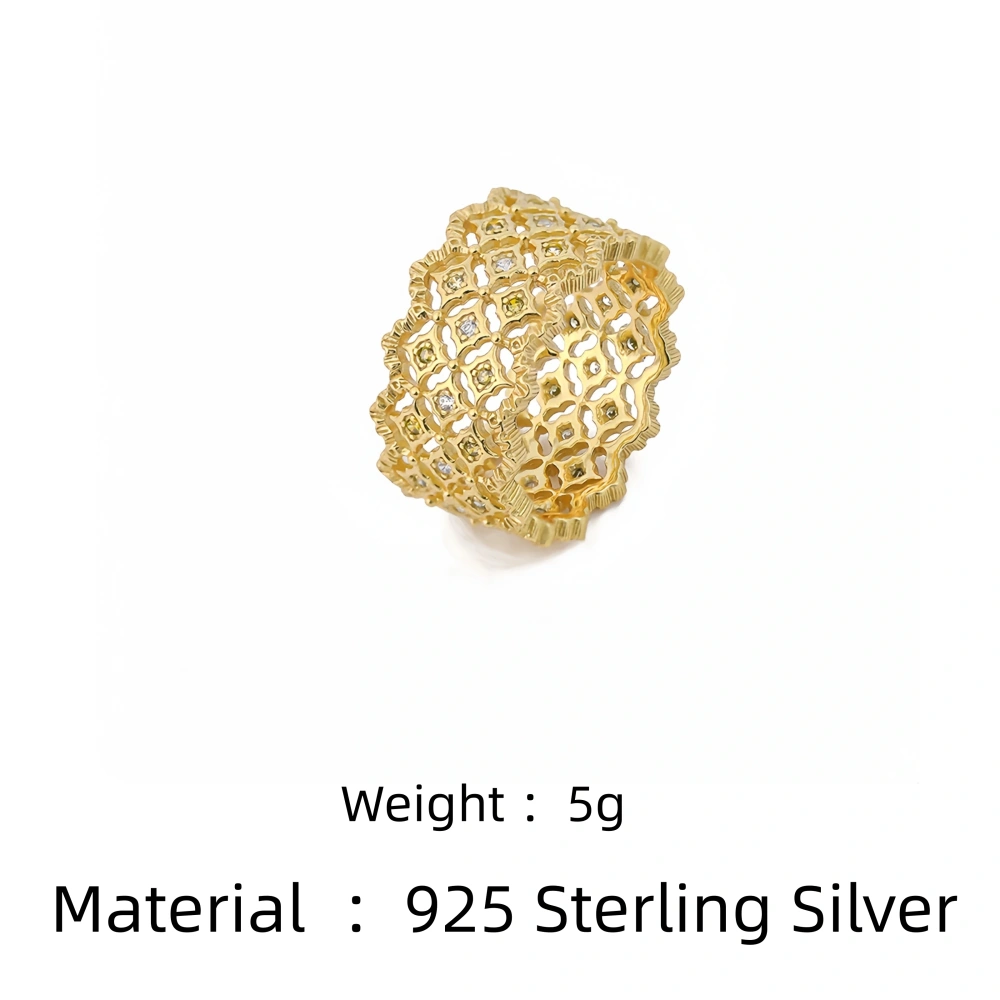 Mushan Luxury Brand Diamond Studded Lace Hollow Ring Lab Grown High Carbon Diamond Zircon 925 Sterling Silver Rings Fine Jewelry