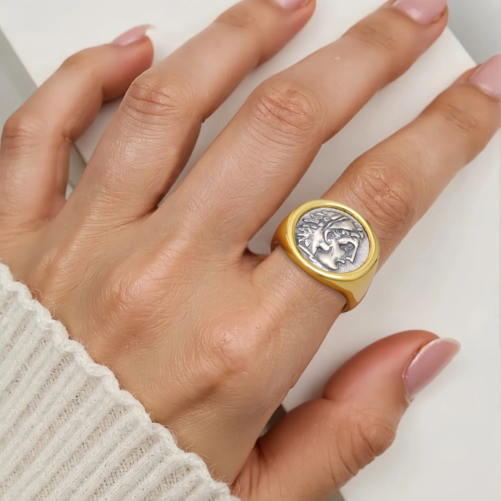 Mushan Luxury Brand Best-Selling Item On Xiaohongshu, The Hercules Ancient Coin Ring S925 Sterling Silver Jewelry