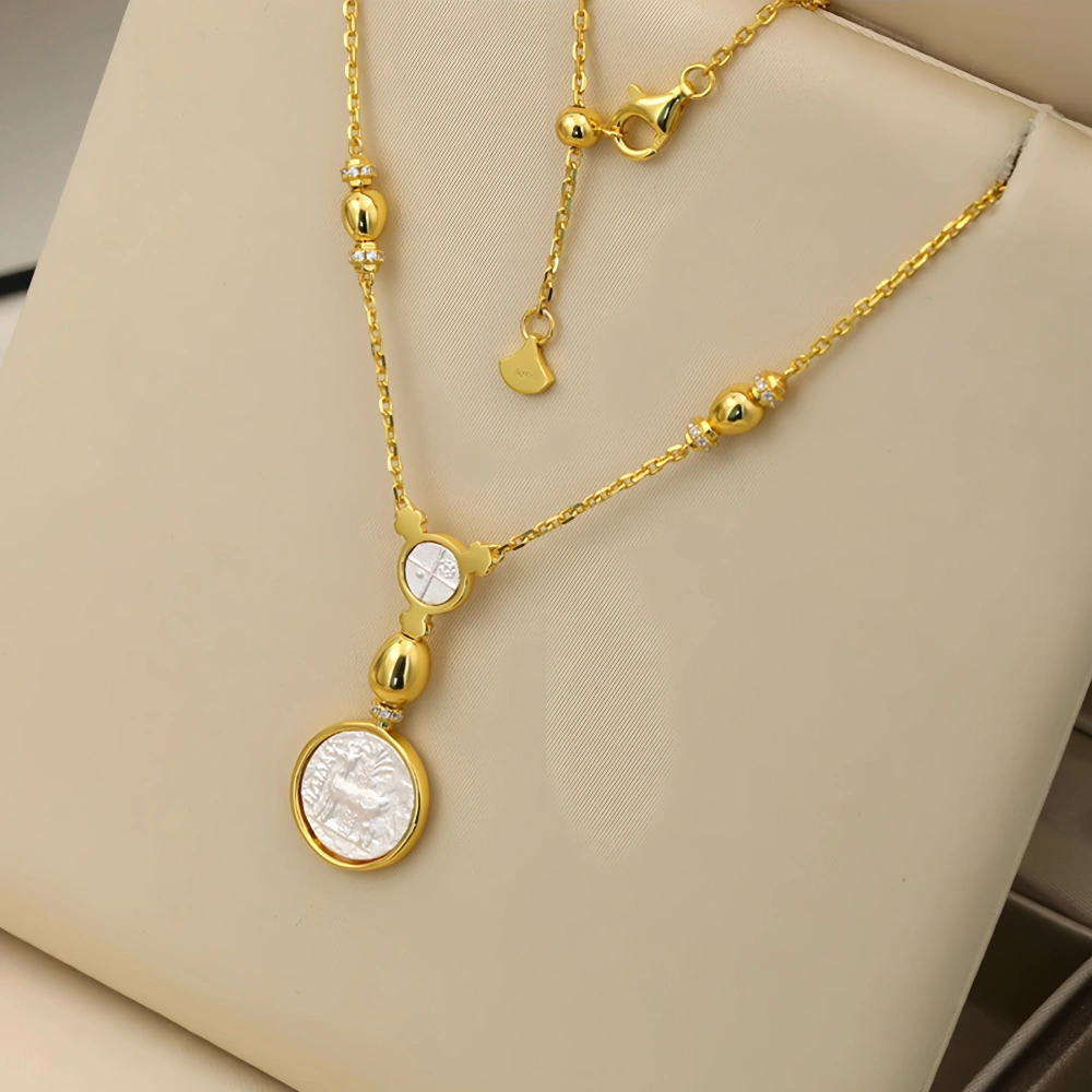 Mushan Luxury Brand 925 Silver Gold Plated Double Coin Necklace With Retro Lion And Bee Design Women Necklace Jewelry
