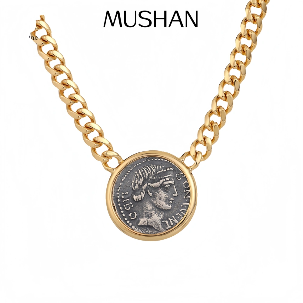 Mushan Luxury Brand Lucky Goddess Venus Pure Silver Ancient Coin Necklace  925 Silver Collarbone Chain  Retro Coin Necklace