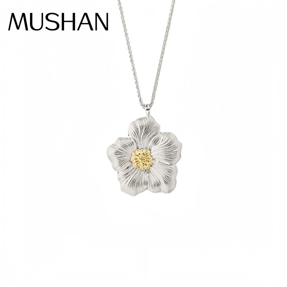 Mushan Luxury Brand 18K Gold Plated Gardenia Flower Necklace 925 Sterling Silver Zircon Pendant Necklaces Fine Jewelry
