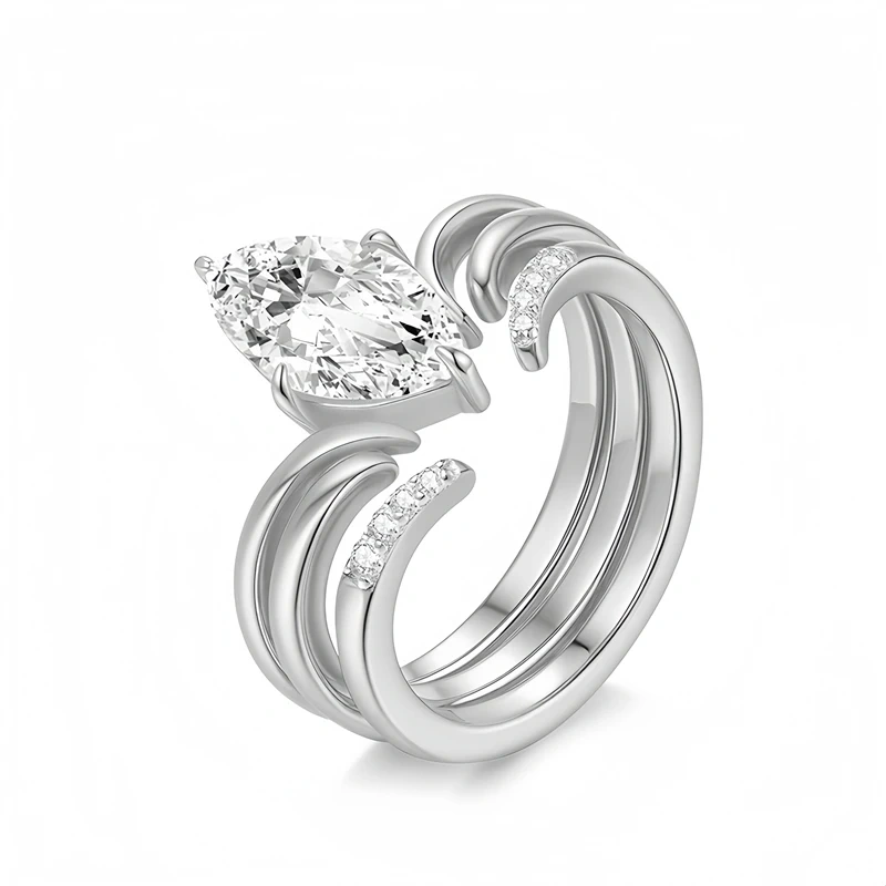 Veeie Veein Luxury Brand s 925 Sterling Silver Ring For Women Layered Moissanite Ring 18k Gold Plating Rings Jewelry