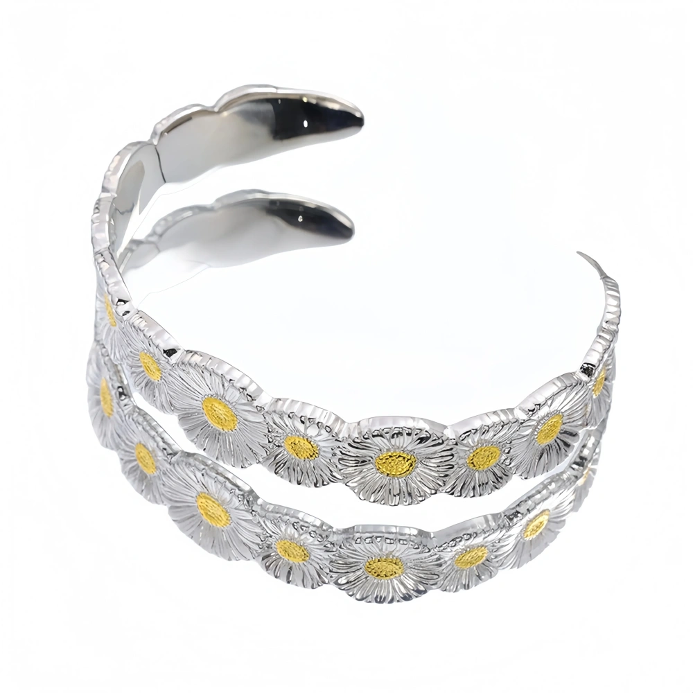 MuShan Luxury Brand Italian Brushed Gold Flower Open Bangle For Women 925 Sterling Silver 18K Gold Plated Open Bangles Jewelry