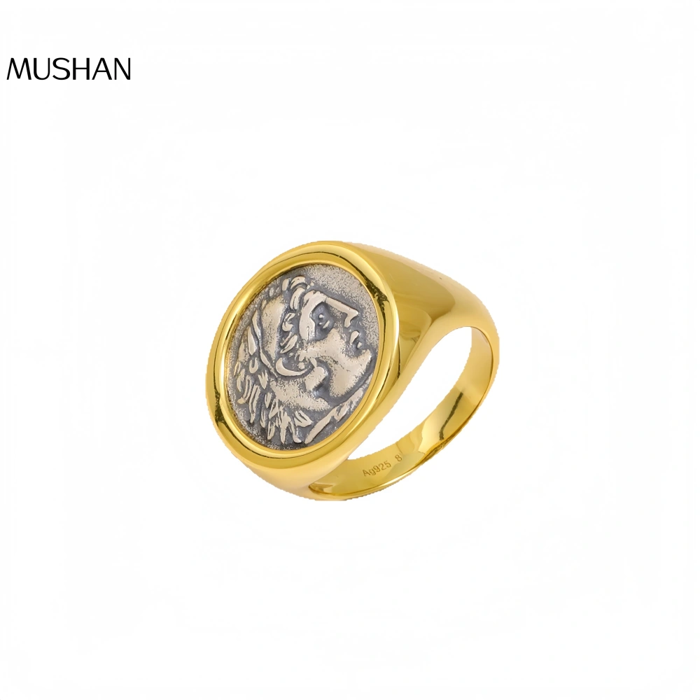 Mushan Luxury Brand Best-Selling Item On Xiaohongshu, The Hercules Ancient Coin Ring S925 Sterling Silver Jewelry