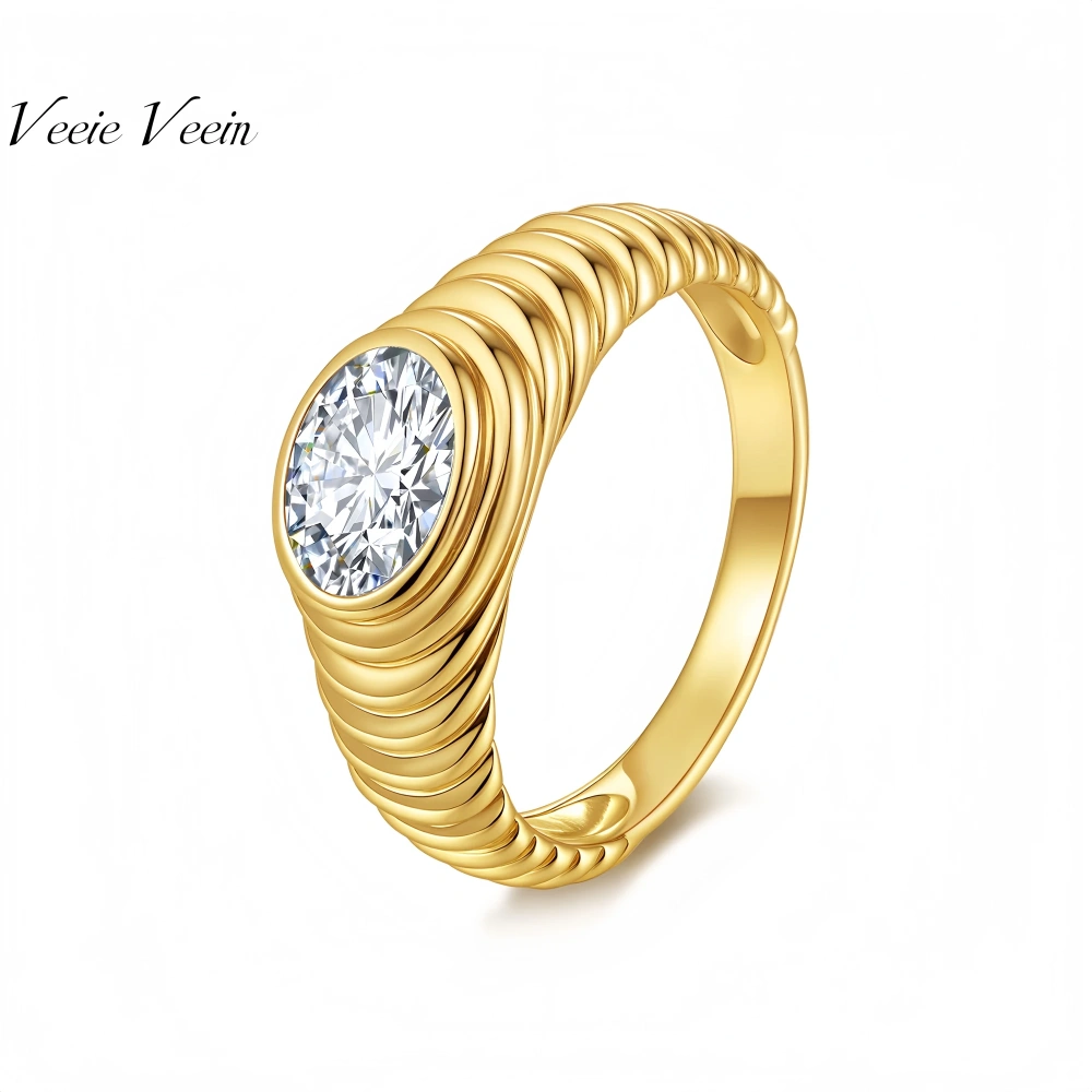 Veeie Veein Luxury Brand Hot Sales S925 Sterling Silver Ring With Moissanite  6*8 Oval Ring Women'S Thread Ring Jewelry