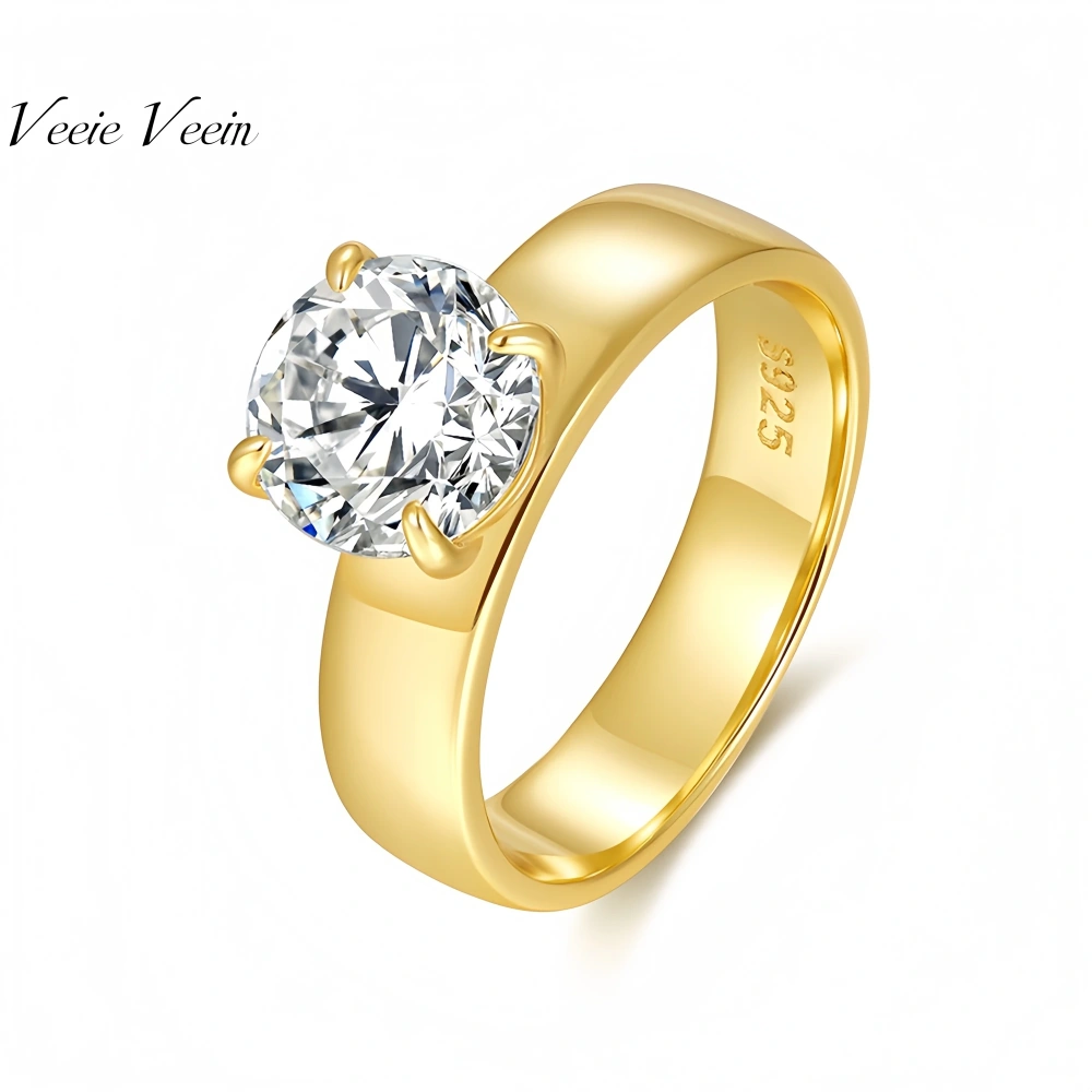Veeie Veein Fashion S925 Sterling Silver Ring Moissanite GRA Certificate 2 Carats Four Claws Ring Trend Ring Jewelry