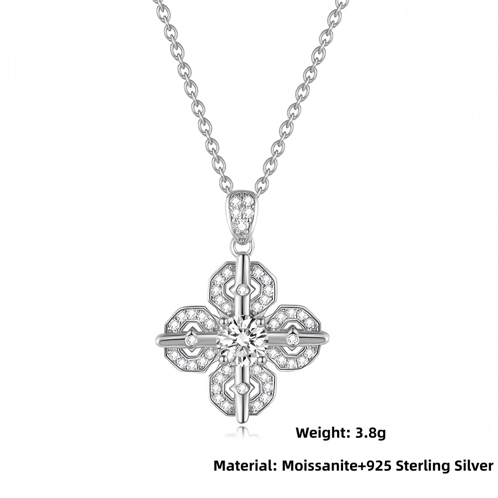 Veeie Veein Luxury Brand High Quality GRA Certificate S925 Sterling Silver Four-Leaf Clover Cross Pendant Women Necklace Jewelry