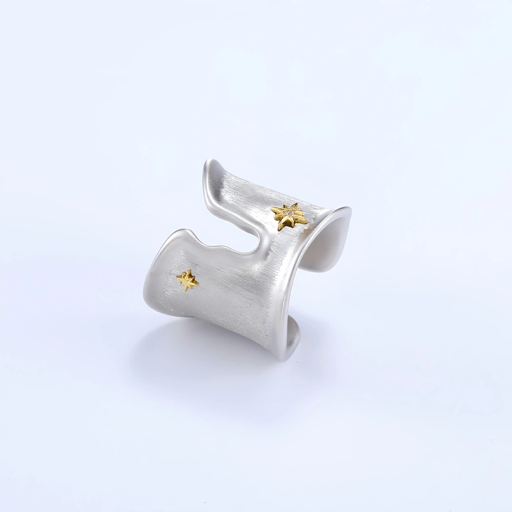 Mushan Luxury Brand New Gold Geometric Irregular Brushed Wide Open Ring For Women Fashion Zircon Gemstones Ring Jewelry