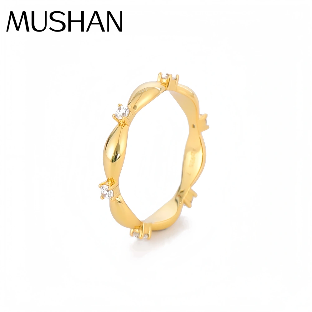 Mushan Luxury Brand Gold Plated Ring With Wire Drawi For Women 925 Sterling Silver Zircon Rings Fine Jewelry