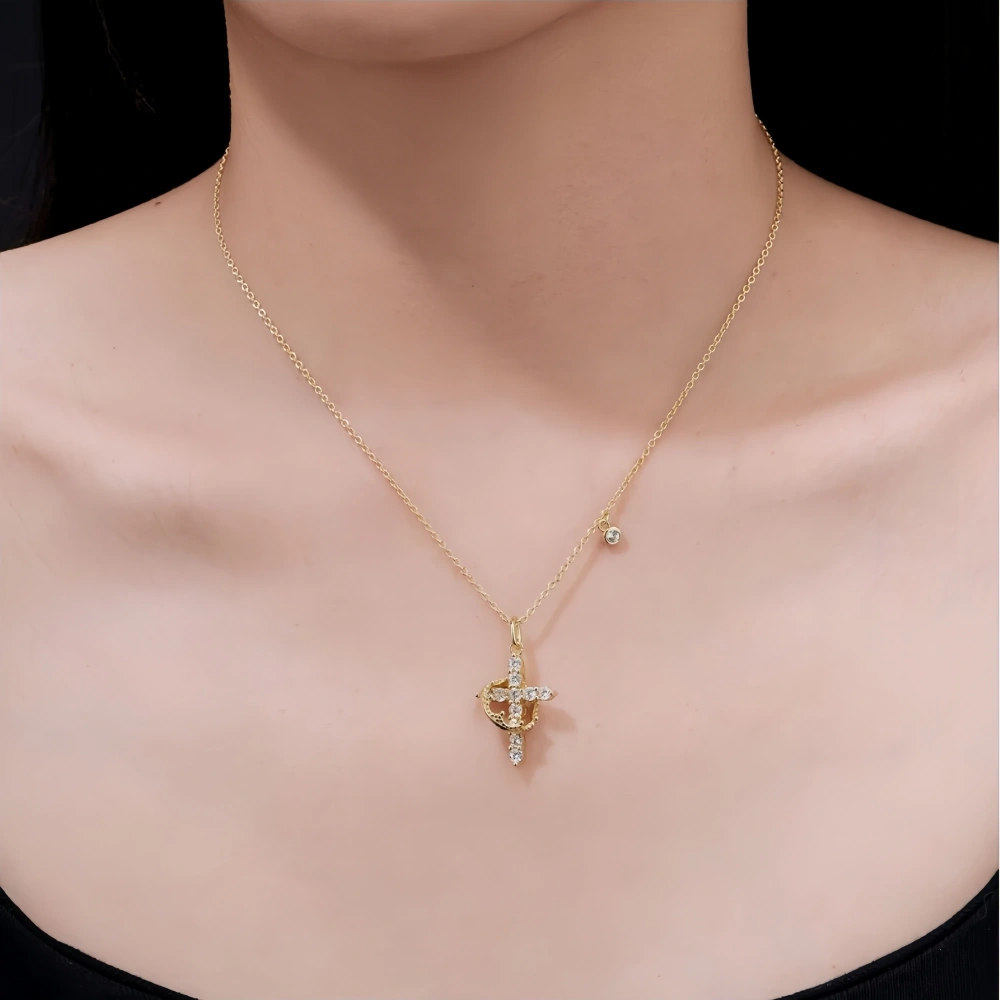 Veeie Veein Luxury Brand S925 Sterling Silver Moissanite Necklace Crown Cross  GRA Certificate Fashion Necklace Jewelry