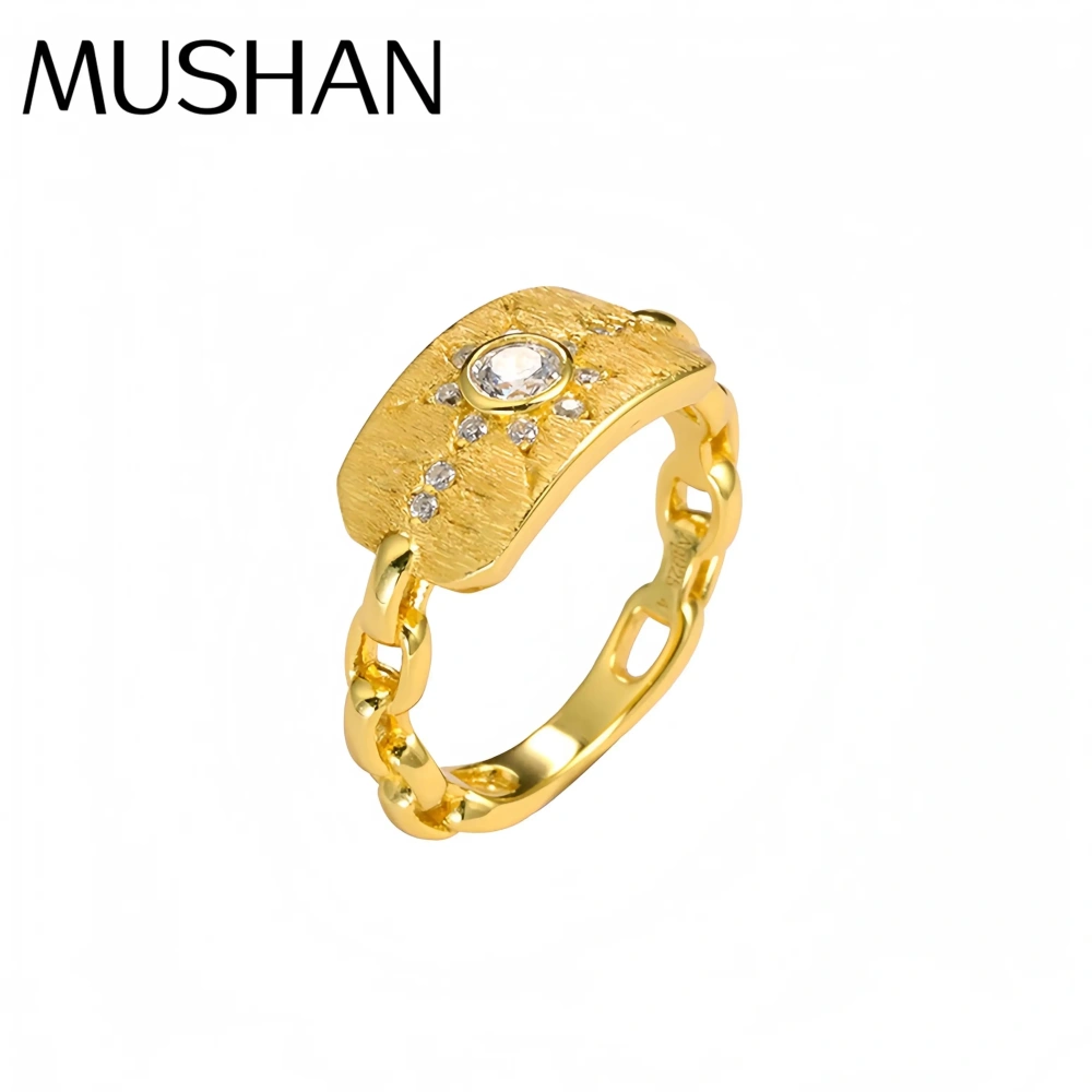 Mushan Luxury Brand New Chinese Style Starry Shield Hand Brushed Ring  Sun God Hexagram Diamond Ring Women Jewelry