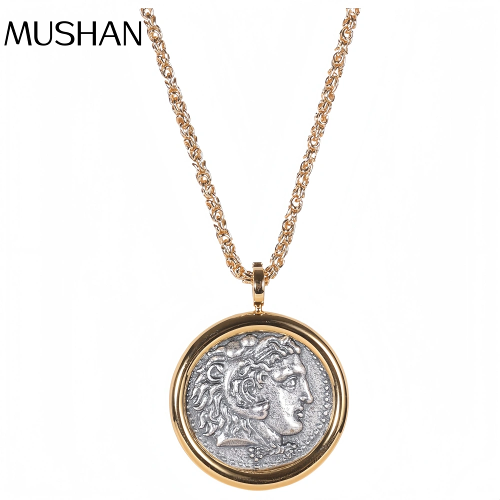 Mushan Luxury Brand S925 925 Sterling Silver Hercules Ancient Coin Necklace 18k Gold Plated Necklaces Fine Jewelry