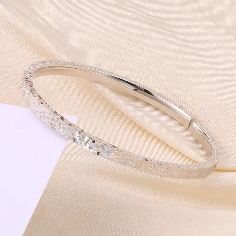 Mushan Luxury Brand Pure Silver Crushed Ice Bracelet For Women New S990 Plain Ring Bracelet Gold Glitter Ring Jewelry