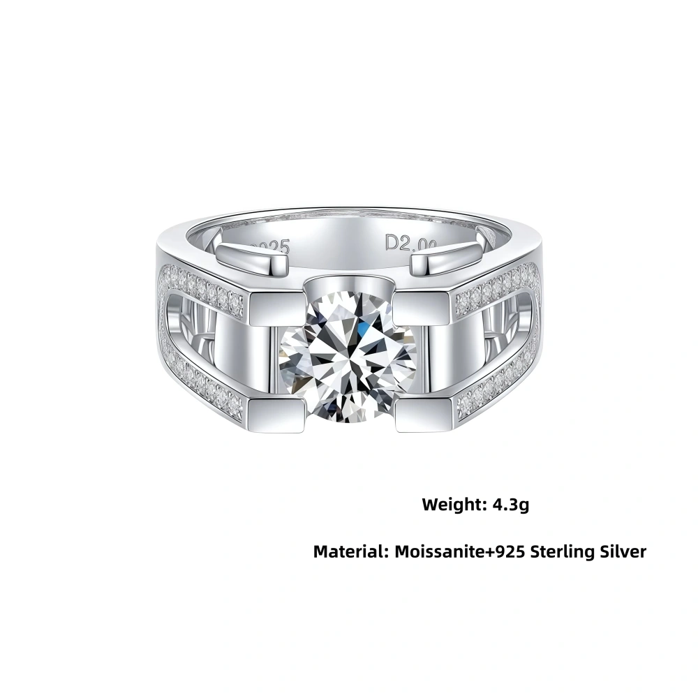Veeie Veein Luxury Brand S925 Sterling Silver 2-Carat Moissanite Ring Men'S Hip-Hop Accessory GRA Certificate  Ring Jewelry