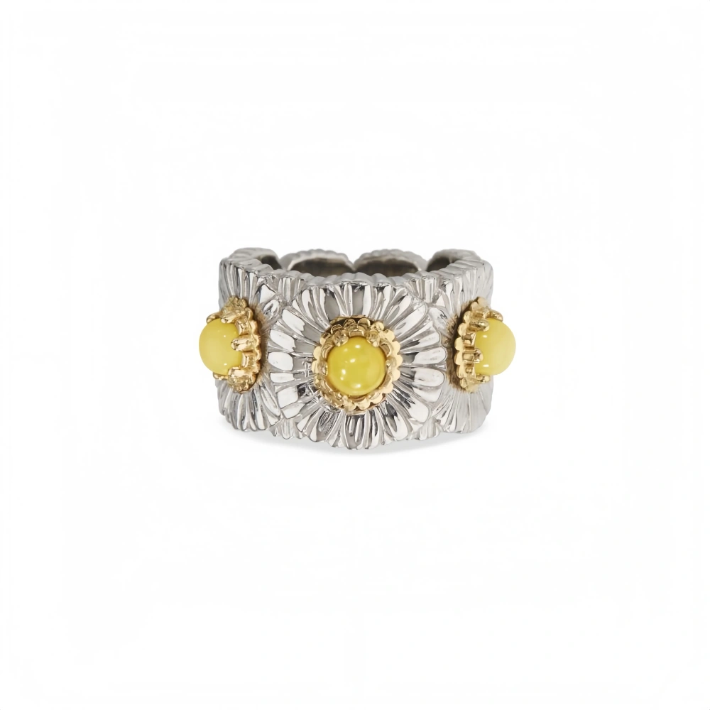 Mushan Luxury Brand The Italian Pure Silver Blue Agate Daisy Ring Was A Bestseller On Xiaohongshu During A Live Stream