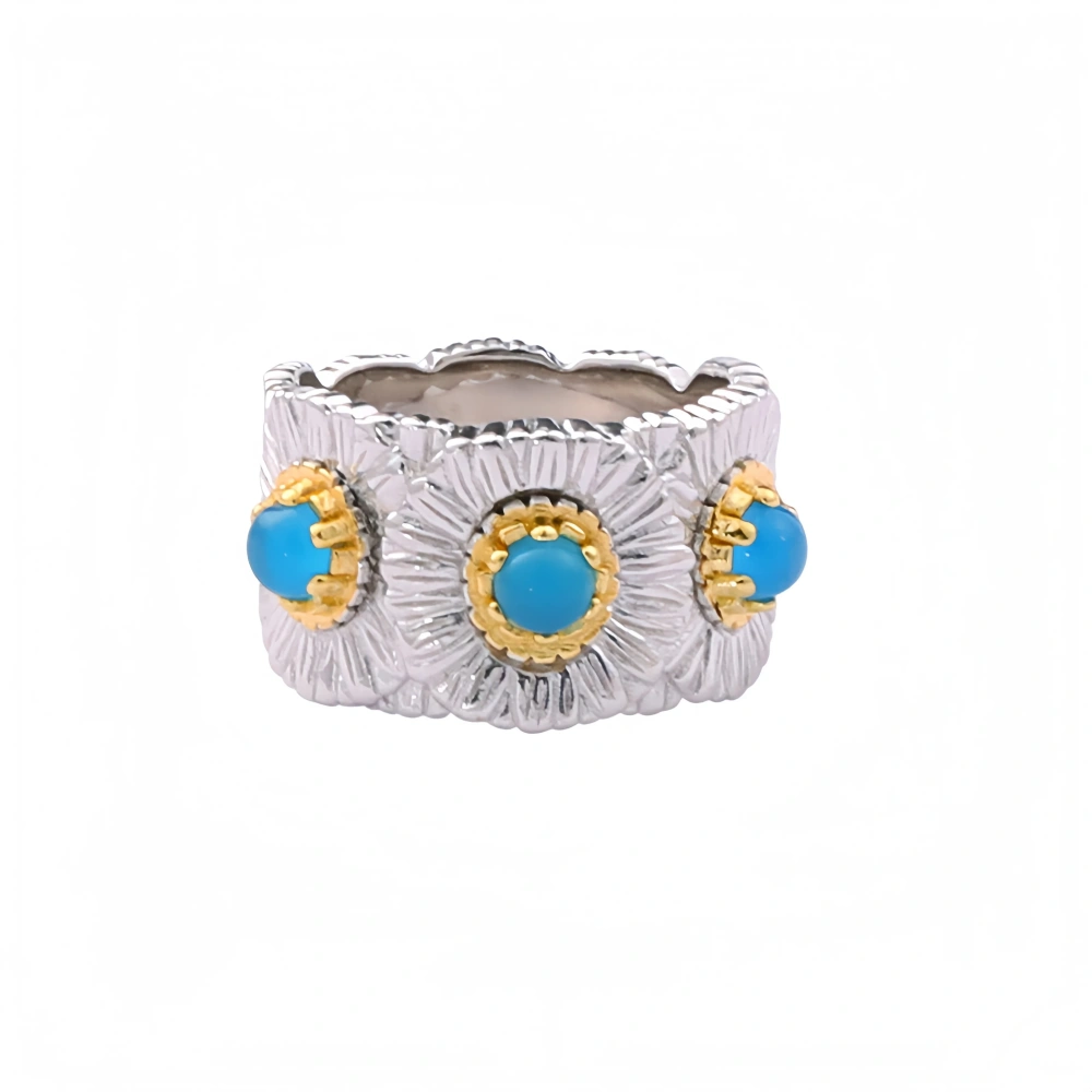 Mushan Luxury Brand The Italian Pure Silver Blue Agate Daisy Ring Was A Bestseller On Xiaohongshu During A Live Stream