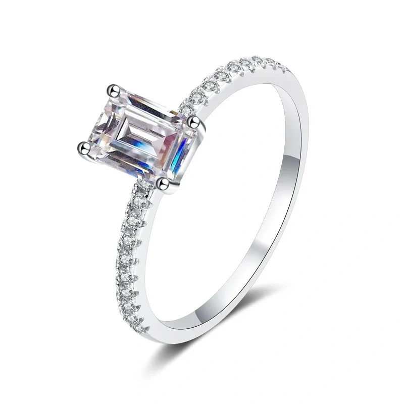 Veeie Veein Brand Designer S925 Sterling Silver GRA Certificate Ring Female Full Inlay 5*7 Moissanite Sugar Ring Jewelry