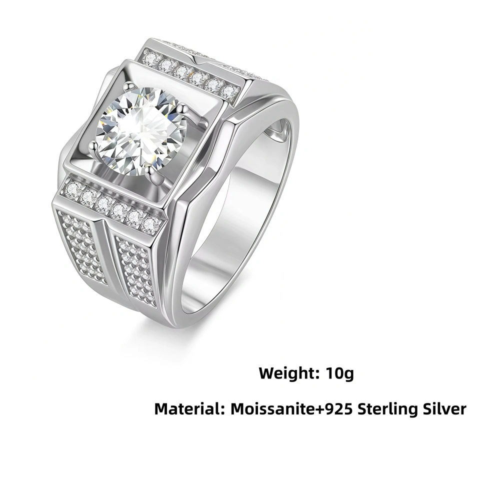 Veeie Veein Brand S925 Sterling Silver 2-Carat Moissanite Ring GRA Certificate Light Luxury Hip-Hop Ring Men Jewelry