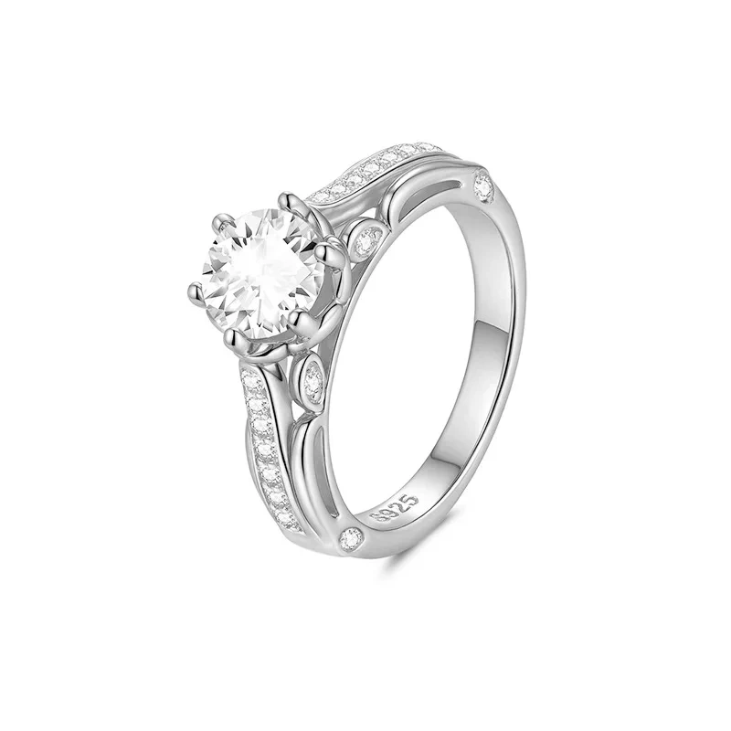 Veeie Veein Luxury Brand S925 Sterling Silver Ring GRA Certificate High-End Six-Prong Valentine'S Day Gift Retro Jewelry