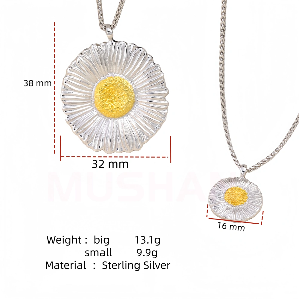 Mushan Luxury Brand Brushed Flower Daisy Necklace 18k Gold Plated 925 Sterling Silver Pendant Necklaces Fine Jewelry