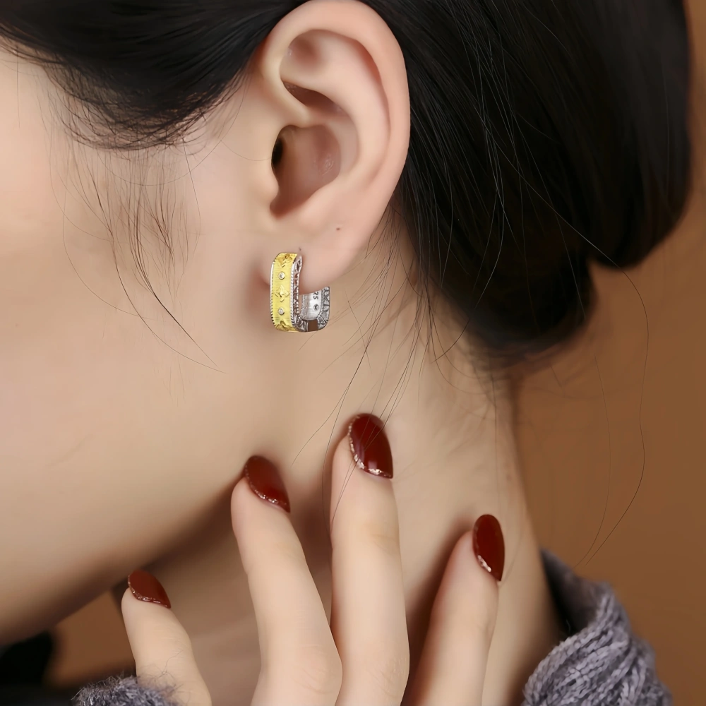 Mushan Luxury Brand S925 Sterling Silver Italian Precision Four-Leaf Clover Earrings, Chinese-Style Gold And Silver Earrings